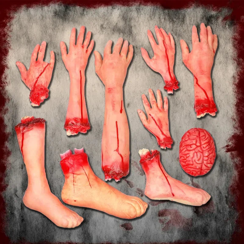 Horror Halloween Decoration Lifelike Bloody Severed Limbs Set Terrifying Fake Body Parts for Haunted House Prank Party