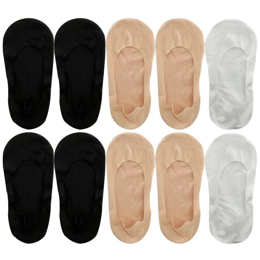 5 Pairs Socks Women's Summer Invisible Short Ankle Foot No-show Low Cut Silicone Non-slip Black Boat Socks