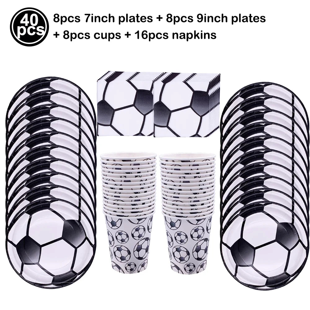 Soccer Theme Disposable Tableware Set Paper Plates Cups Napkins Tablecloth Boys Sports Football Birthday Party Decor Supplies