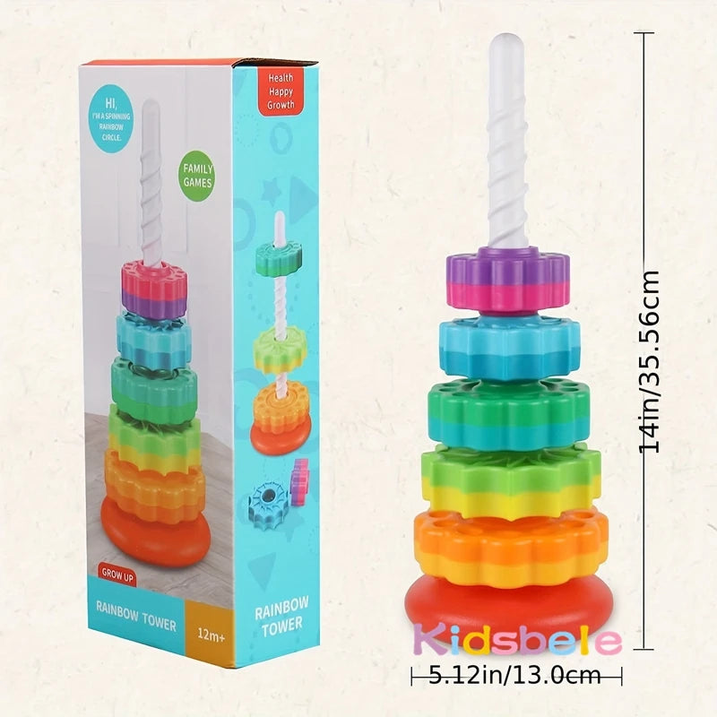Rotated Rainbow Spinning Stacking Toys Baby Early Education Puzzle Development Intelligence Ring Toy For Kids Boys Wheel For Kid