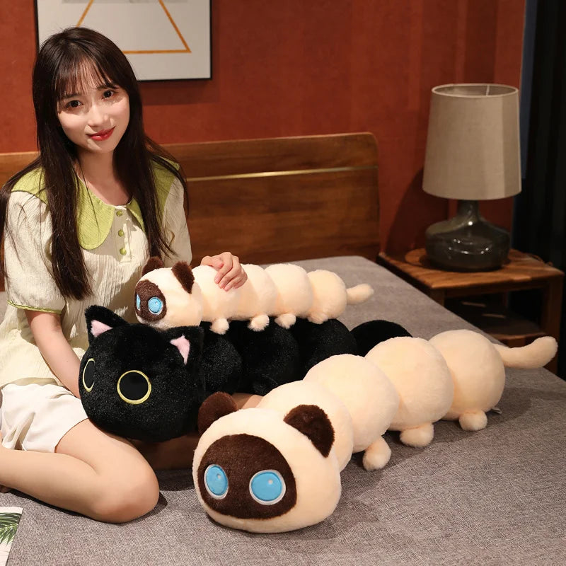 50/80/130CM Creative Cat Caterpillar Plush Toys Stuffed Soft Animal Long Pillow Funny Bed Cushion for Children Gift