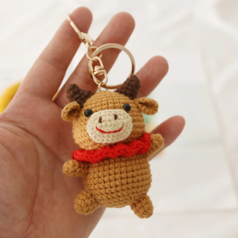Cartoon Animal Doll Series Handmake Crochet Keychain Cute Sheep Doll Keyrings Crochet Puppy Keychains Gifts Custom Accessories