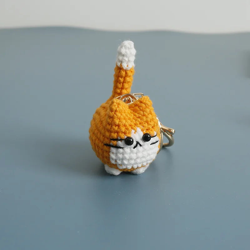 Small Cat Crochet Keychain Handmaking Crochet Cute Kitten Keyrings For Bag Pendant Knitting Animal Doll Keychain For Gift Custom
