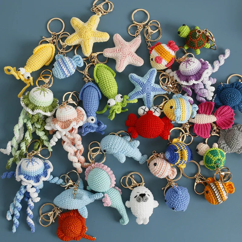 Ocean Series Animal Doll Crochet Keychain Handmaking Knitted Tropical Fish Keyrings Crochet Shark Doll Keychain Custom Accessory