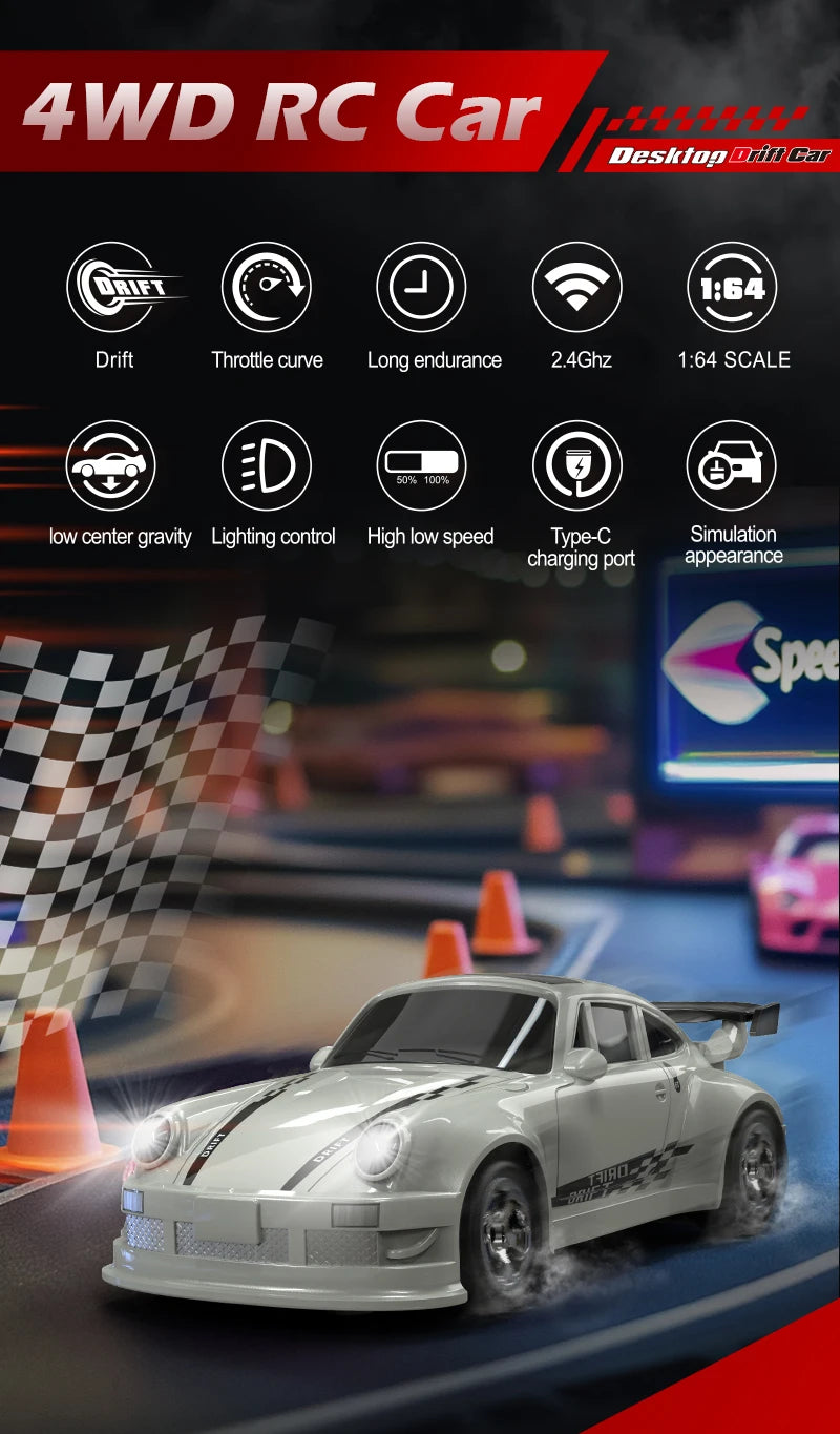 2026 New Kf20 1:64 Drift Rc Car Four-wheel remote-controlled racing car Full proportions Desk Competition Toy Boys Ideal gifts.