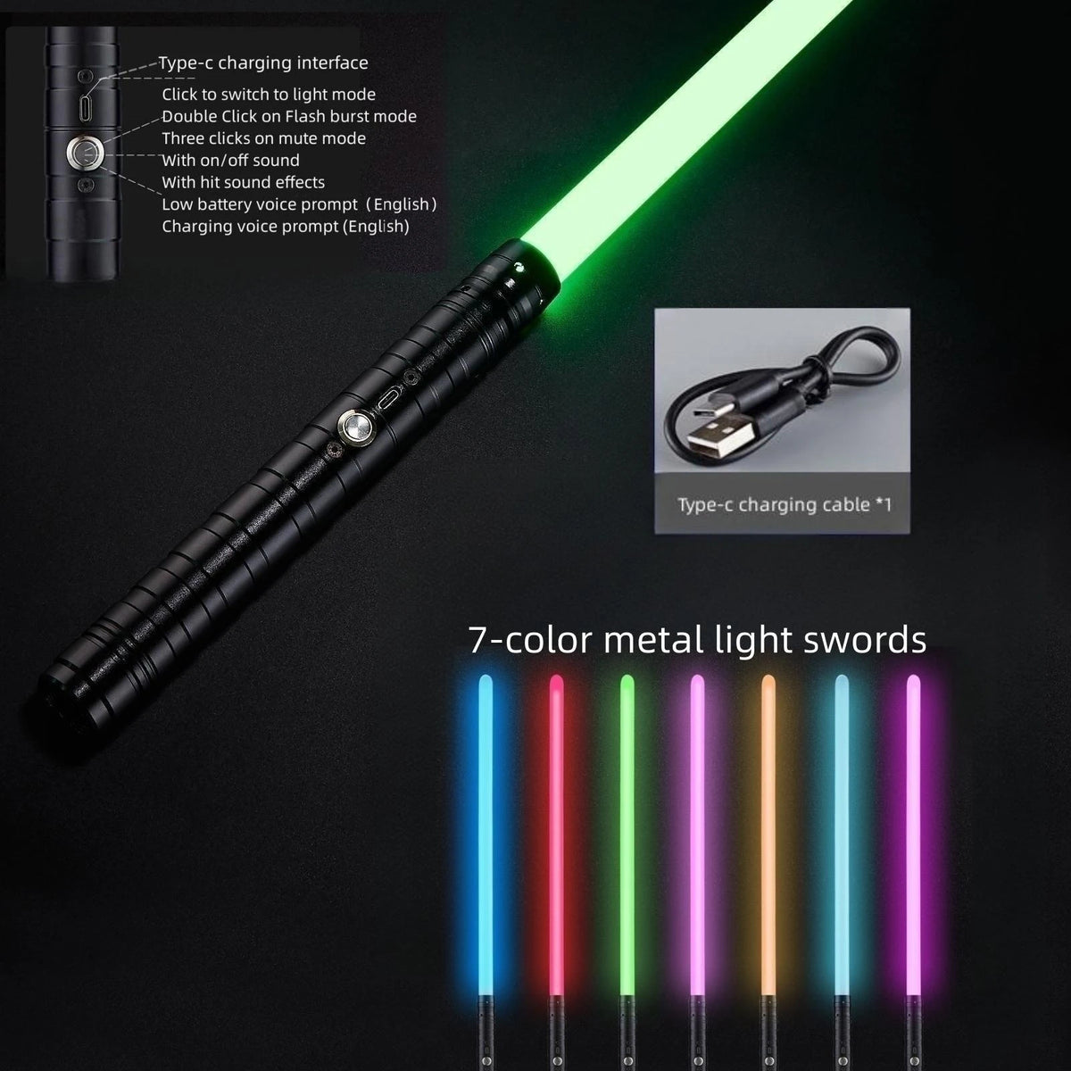 RGB Metal Lightsaber Dueling Smooth Swing Sword Sabre De Luz 7  Color Changing With Sounds  Flashing Toy