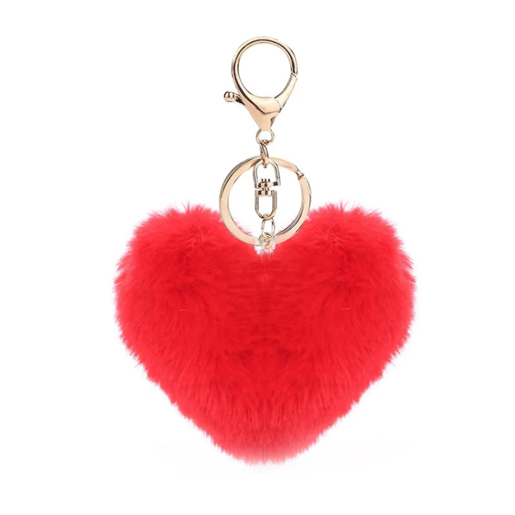 Heart Plush Pompom Keychain Set | Leopard Print Love Hair Ball | High-Quality Fluffy Faux Fur for Car Keys Bags Gifts