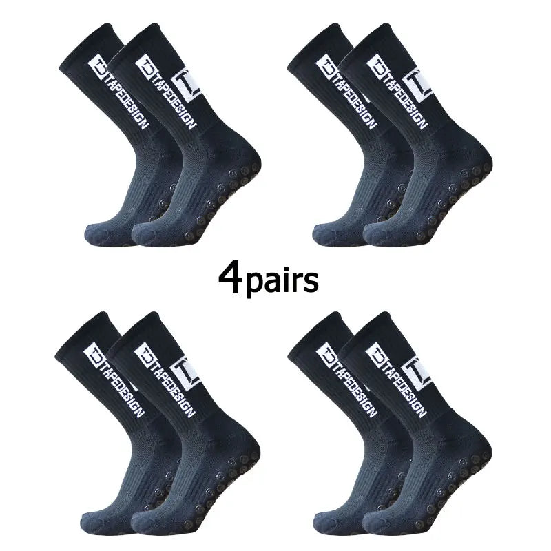 4Pairs/Lot 2024 New ANTI SLIP Tapedesign Football Socks Mid Calf Non-Slip Soccer Sport Cycling Sports Mens Sock EU38-45