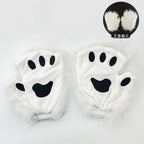 Faux Fur Fox Tail Cat Wolf Cosplay Costume Set with Plush Mask Fluffy Paw Gloves for Halloween And Christmas Party Accessories