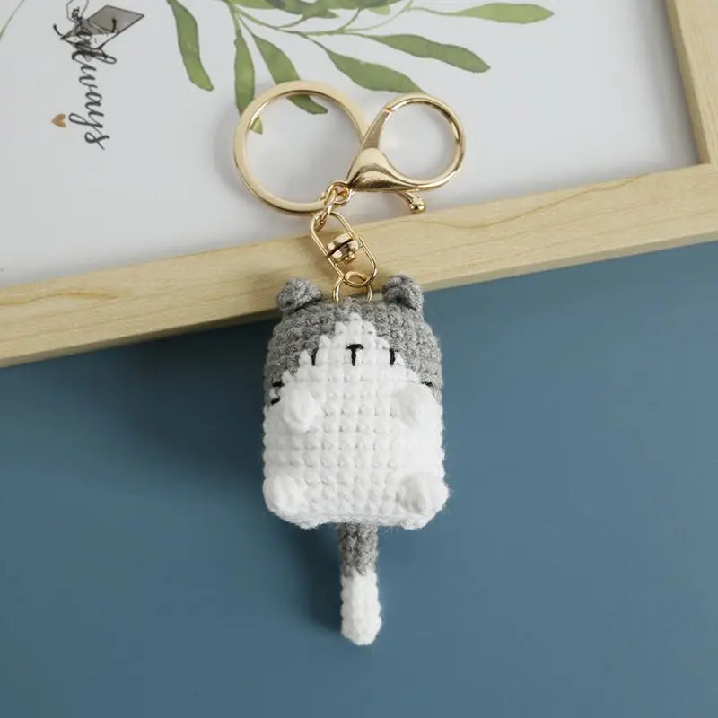 Small Cat Crochet Keychain Handmaking Crochet Cute Kitten Keyrings For Bag Pendant Knitting Animal Doll Keychain For Gift Custom
