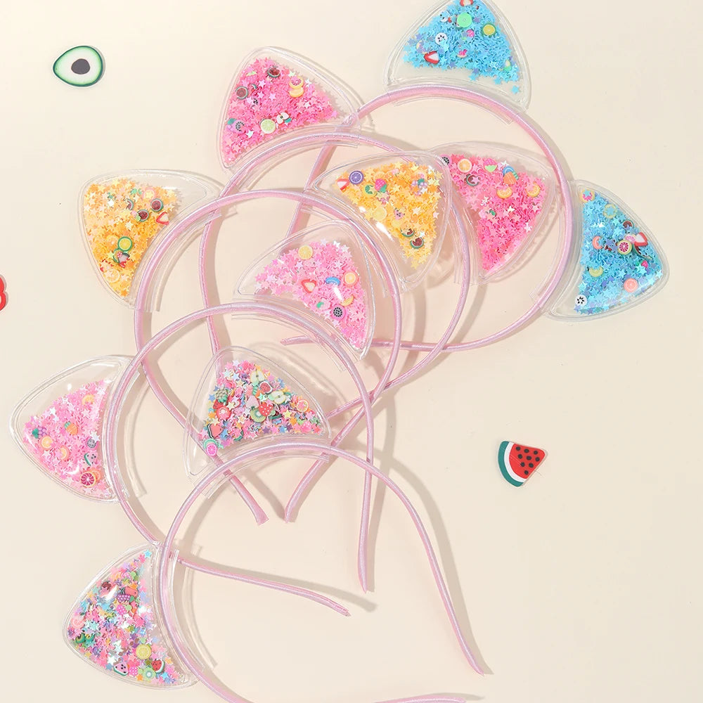 5Pcs Cat Ear Headband Cute Star Shining Sequin Hairbands Sweet PVC Ear Princess Hair Band Gift Kids Fashion Headwear Accessories