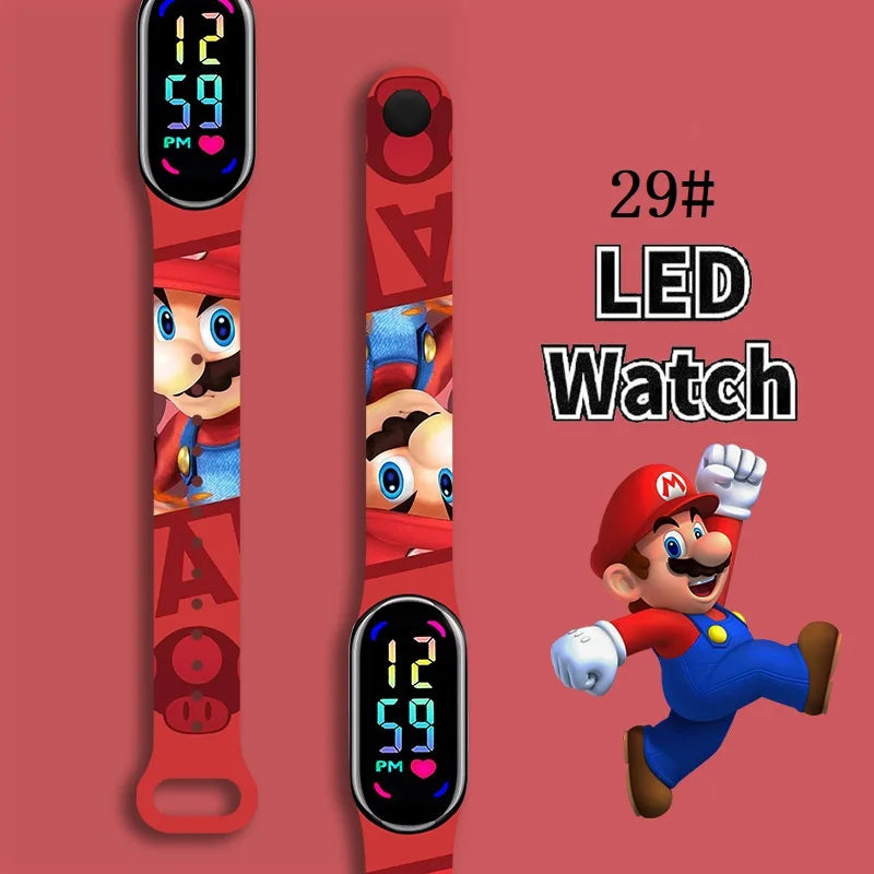 Mario Bros Digital Watch for Kids Waterproof Sport Wristband Luigi Princess Peach Yoshi Bowser Action Figures Children