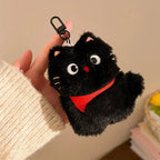 Cute Mini Black Cat Pendant Keychain Cartoon Plush Kitten Doll Charms With Beaded Chain Cuddly Black Kitten For Boys Girls Gifts