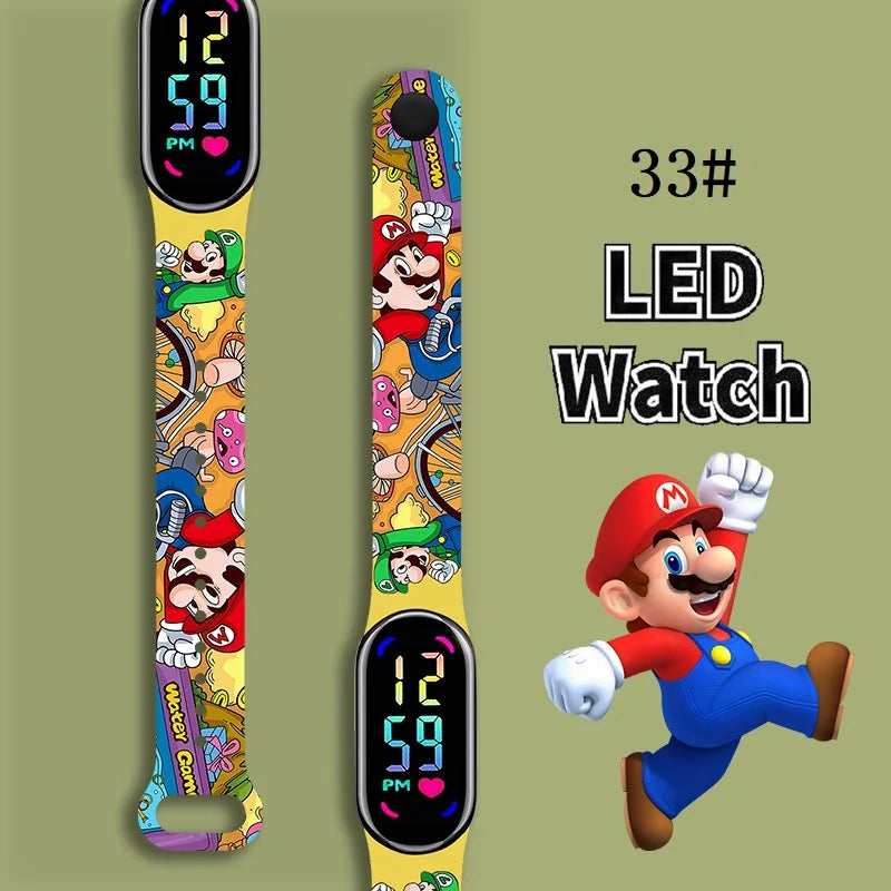 Mario Bros Digital Watch for Kids Waterproof Sport Wristband Luigi Princess Peach Yoshi Bowser Action Figures Children