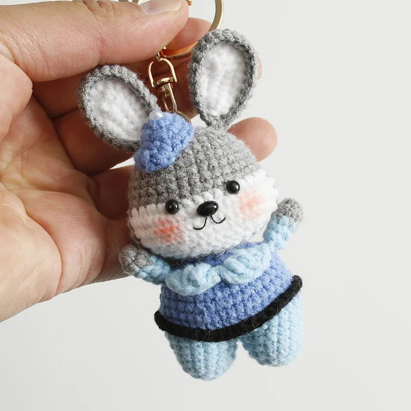 Cute Mushroom Rabbit Crochet Keychains Handmaking Crochet Cartoon Rabbit Doll Keyring For Bag Pendant Knitted Animal Doll Custom