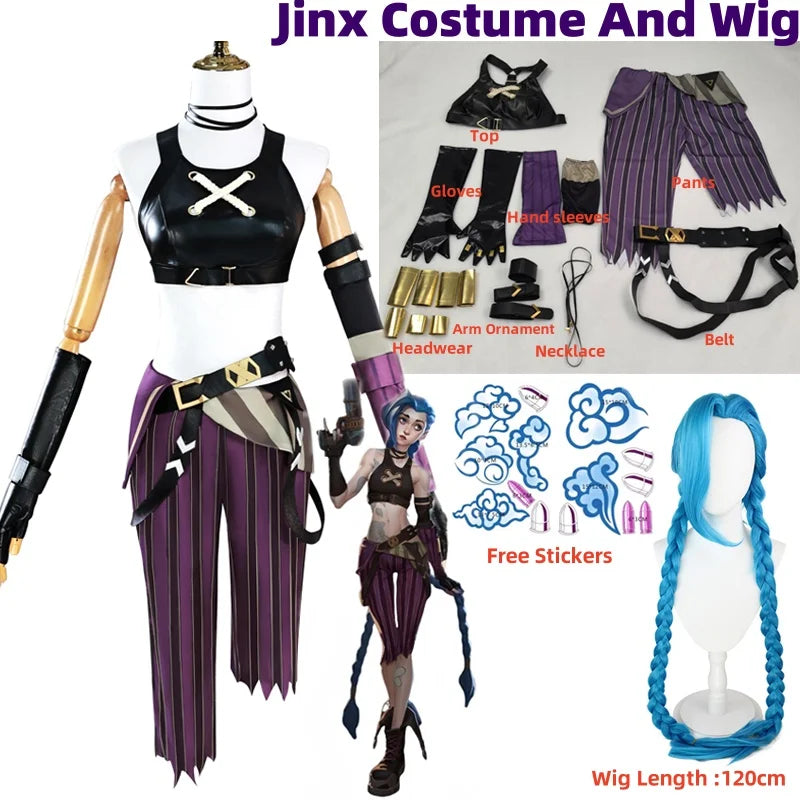 Arcane Season 2 League of Legends LOL Arcane Jinx Halloween Cosplay Costume Loli Outfit Halloween Christmas Gift Cos Convention