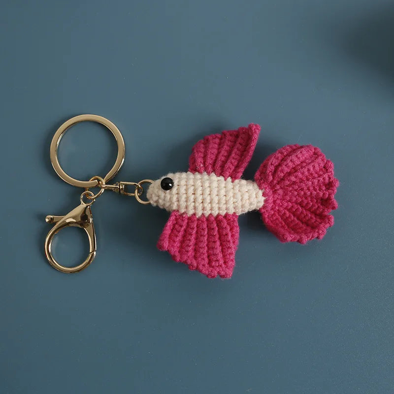 Funny Shrimp Doll Crochet Keychain Handmaking Clown Fish Knitting Keyrings Cute Shrimp Keyrings Bag Pendant Custom Accessories