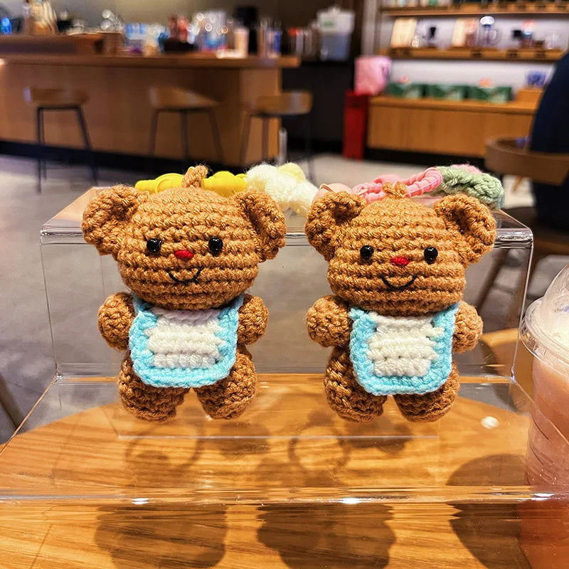 Bear Backpack Keychains Cartoon Knitted Doll Toys Handmade Crochet Keychain Portable Crochet Bear Bag Charm Key Chain Pendant