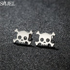 Punk Halloween Earring Black Stainless Steel Ghost Pirate Skull Stud Earrings Women Men Goth Pumpkin Spider Bat Ear Jewelry Gift