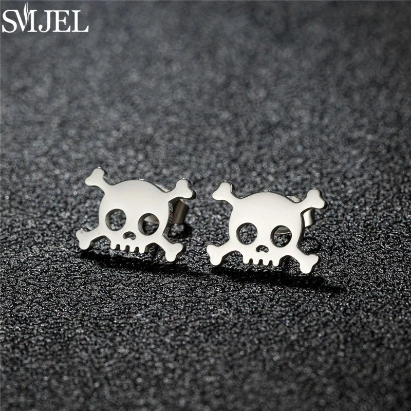 Punk Halloween Earring Black Stainless Steel Ghost Pirate Skull Stud Earrings Women Men Goth Pumpkin Spider Bat Ear Jewelry Gift