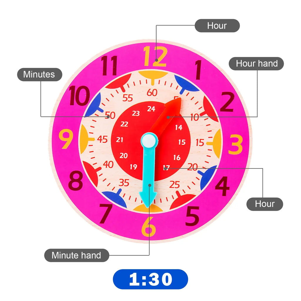 Kids Montessori Wooden Clock Toys Time Learning Teaching Aids Educational Toys For Children Primary School Clever Board Toy