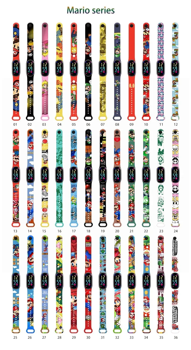 Mario Bros Digital Watch for Kids Waterproof Sport Wristband Luigi Princess Peach Yoshi Bowser Action Figures Children