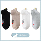 4 Pairs Lot Fashion Socks Women 2026 New Spring Cotton Color Novelty Girls Cute Heart Embroidery Casual Funny Ankle Socks Pack