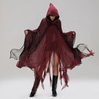 Halloween Witch Cloak with Hood Exaggerated Ripped Grim Reaper Cape Cosplay Props for Party Cosplay Fall Casual Coats Gothic Y2K