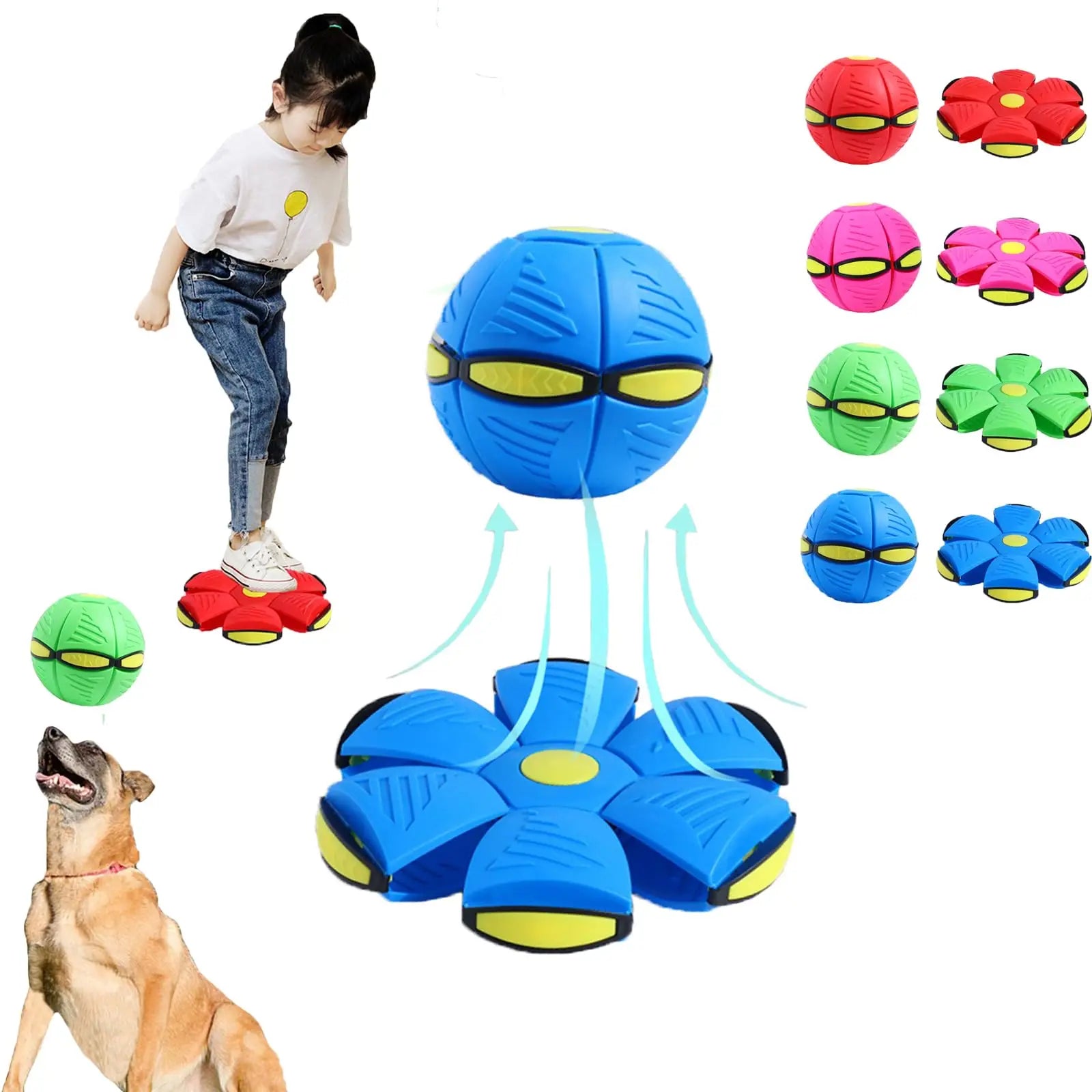 Magic UFO Flying Flat Disc Ball Toy with LED Light Outdoor Garden Sport Deformable Stress Relief Vent Ball for Kids Boys Girls
