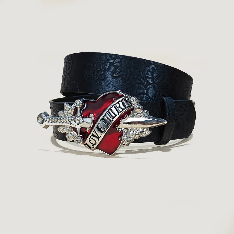 Punk Skull Plus size Leather Belt For women and men Harajuku Gothic Y2K Embossed Skeleton Hand Decoration Halloween Accessories