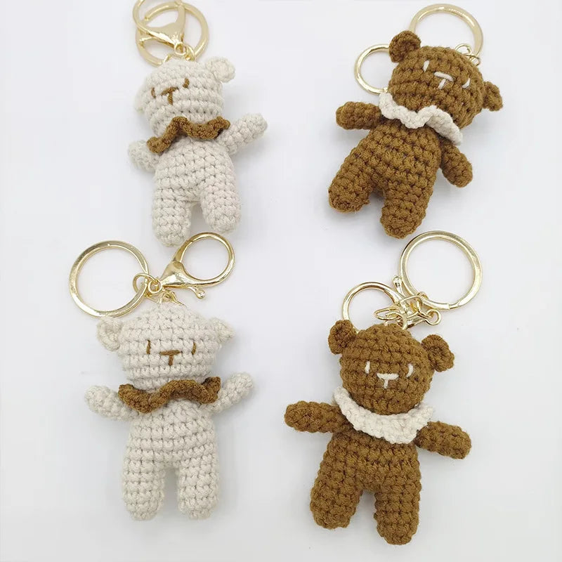 Cute Small Bear Couple Keychains Knitting Cartoon Bear Mini Animal Doll Keyrings Crochet Keychain Wholesale Custom Acceessories