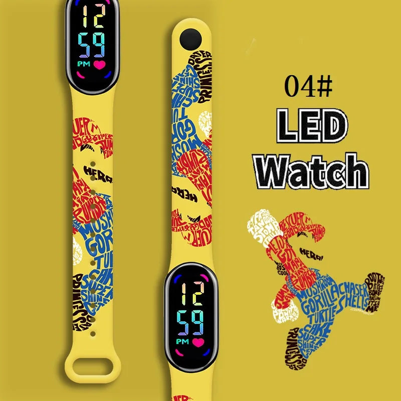 Mario Bros Digital Watch for Kids Waterproof Sport Wristband Luigi Princess Peach Yoshi Bowser Action Figures Children