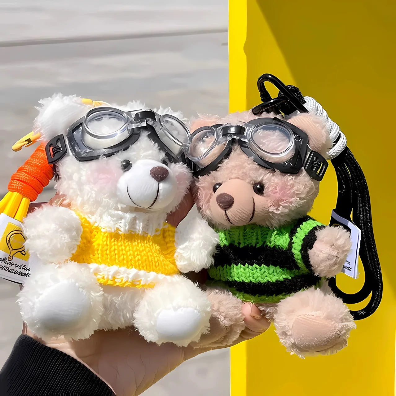 Cartoon Small Bear Keychain Plush Brown Bear Clothes Lovely Glasses Bear Doll Keychain Gifts NOTE: Glasses are not included.