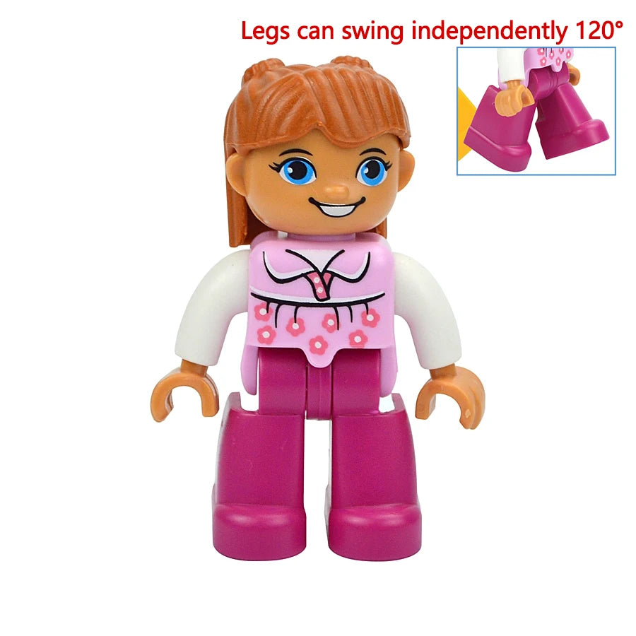 Big Size Figures Building Block Doll Family Farmer Pirate Worker Doctor Policemen Large Brick Compatible Build House Duploes Toy