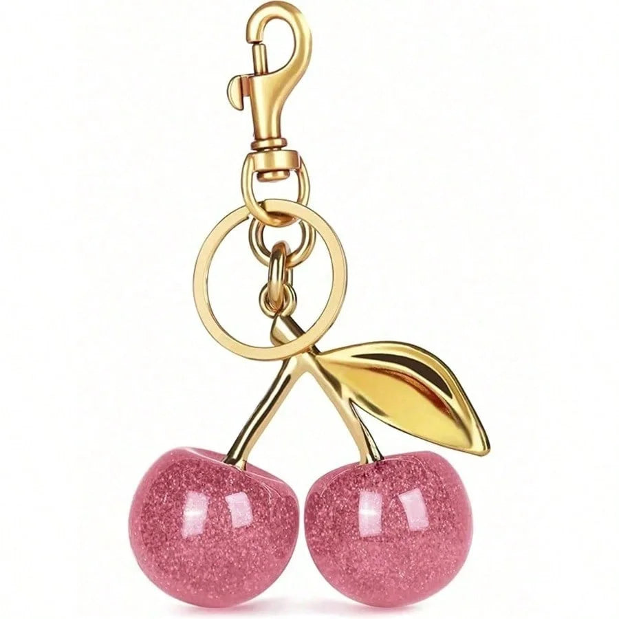 Unique Shiny Cherry Shaped Pendant, New Cherry Crystal Pendant, Keychain Pendant, Cherry Decor Keychain With Clasp, Shiny Resin Product, Suitable As Bag Accessory, Suitable For Women Handbag