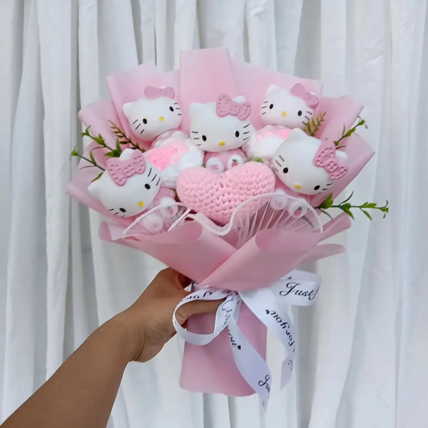 Hello Kitty Plush Bouquet with Rose Kawaii Anime Fluffy Stuffed Plush Doll Christmas Valentine's Day Holiday Birthday Gift