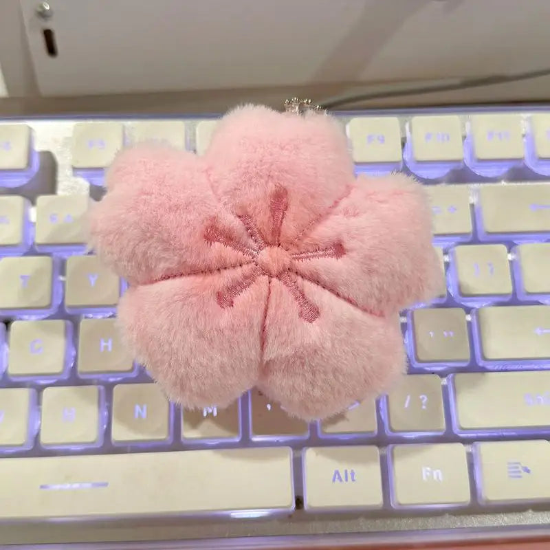 Cherry Blossom Plush Doll Pendant 2026 Pink Flower Keyring Kawaii Car Hanging Decoration for Girls Backpack Ornament