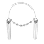 Retro Silvery Alloy Hollow Moon Pendant Forehead Headpiece for Women Boho Ethnic Indian Hippie Party Hair Accessories Jewelry