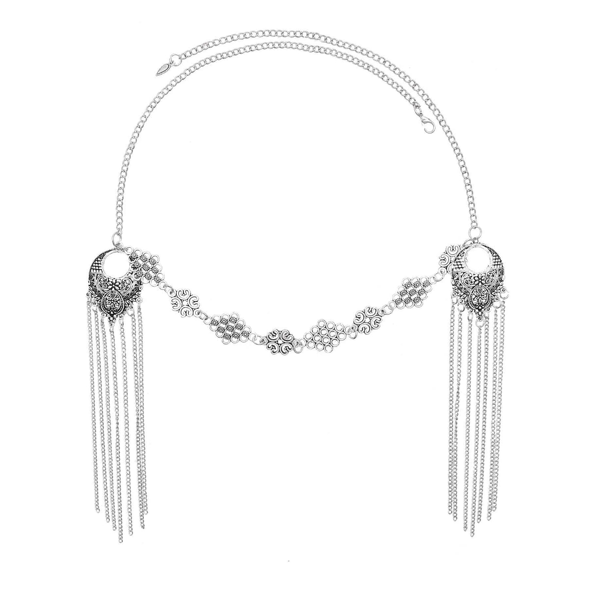 Retro Silvery Alloy Hollow Moon Pendant Forehead Headpiece for Women Boho Ethnic Indian Hippie Party Hair Accessories Jewelry