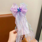 Toddler Girl Mermaid Headwear Children Princess Bow Hairpin Girls' Floating Yarn Braided Hair Clip Mermaid Maiden Hair Accessory