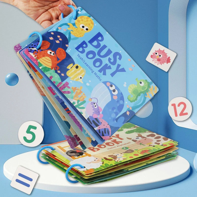 Busy Book for Kids, Animals Vehicles Dinosaurs Stickers, Matching Number & Letter Games, Interactive Learning Activity Book