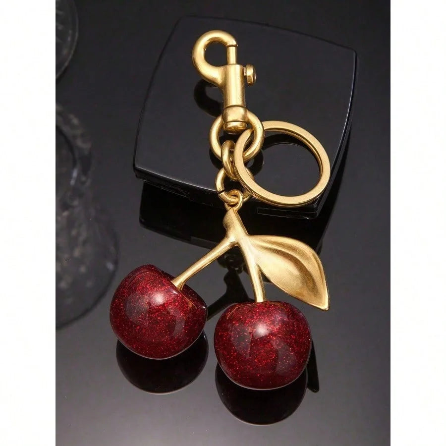 Unique Shiny Cherry Shaped Pendant, New Cherry Crystal Pendant, Keychain Pendant, Cherry Decor Keychain With Clasp, Shiny Resin Product, Suitable As Bag Accessory, Suitable For Women Handbag