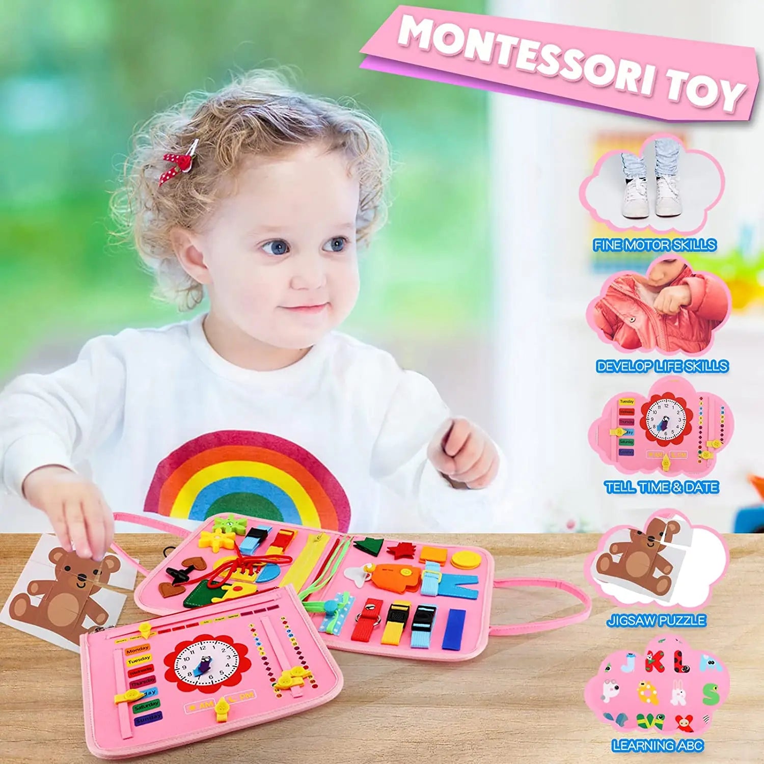Toddler Montessori Busy Board Activities Education Toys Basic Dress Motor Skills Baby Travel Learning Toys For Christmas Gift