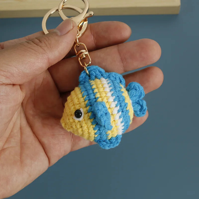 Ocean Series Animal Doll Crochet Keychain Handmaking Knitted Tropical Fish Keyrings Crochet Shark Doll Keychain Custom Accessory