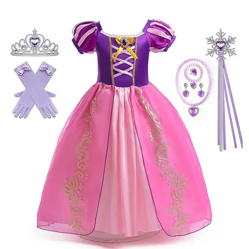 Girls Princess Dress Kids Disney Cosplay Cinderella Snow White Aurora Rapunzel Halloween Costume Children Birthday Party Dresses