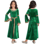 Girls Medieval Renaissance Princess Costume Velvet Long Flare Sleeve Vintage Dress Gown Carnival Party Cosplay Dress Up