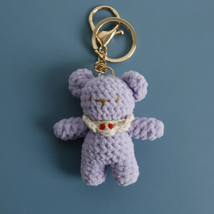 Cute Small Bear Doll Keychain For Couple Gifts Handmaking Crochet Cartoon Bear Keychain Knitting Animal Doll Custom Accessories
