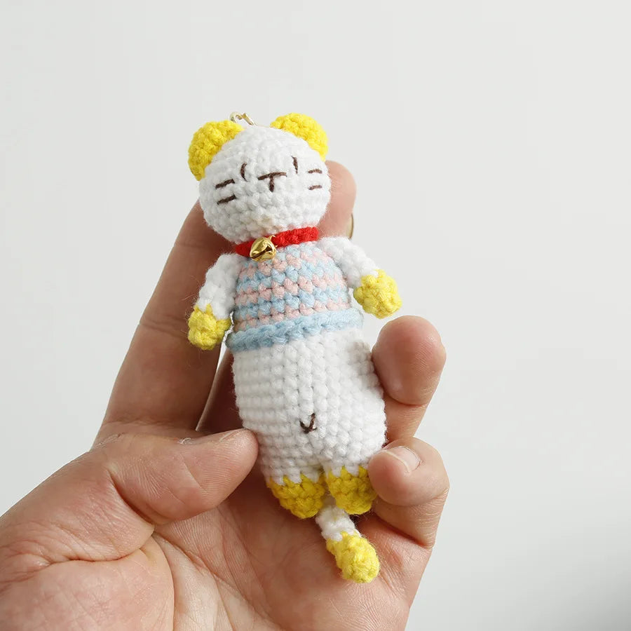 Exquisite Kitten Doll Crochet Keychain For Bag Pendant Knitted Small Cat Doll Keyrings Cute Kitten Keychain Custom Accessories