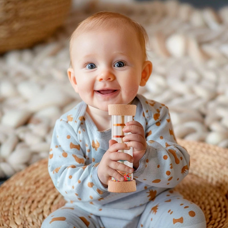 Montessori Baby Rain Stick Rainbow Hourglass Rain Music Rattle Baby Educational Toy Colorful Montessori Sensory Toys for Kids