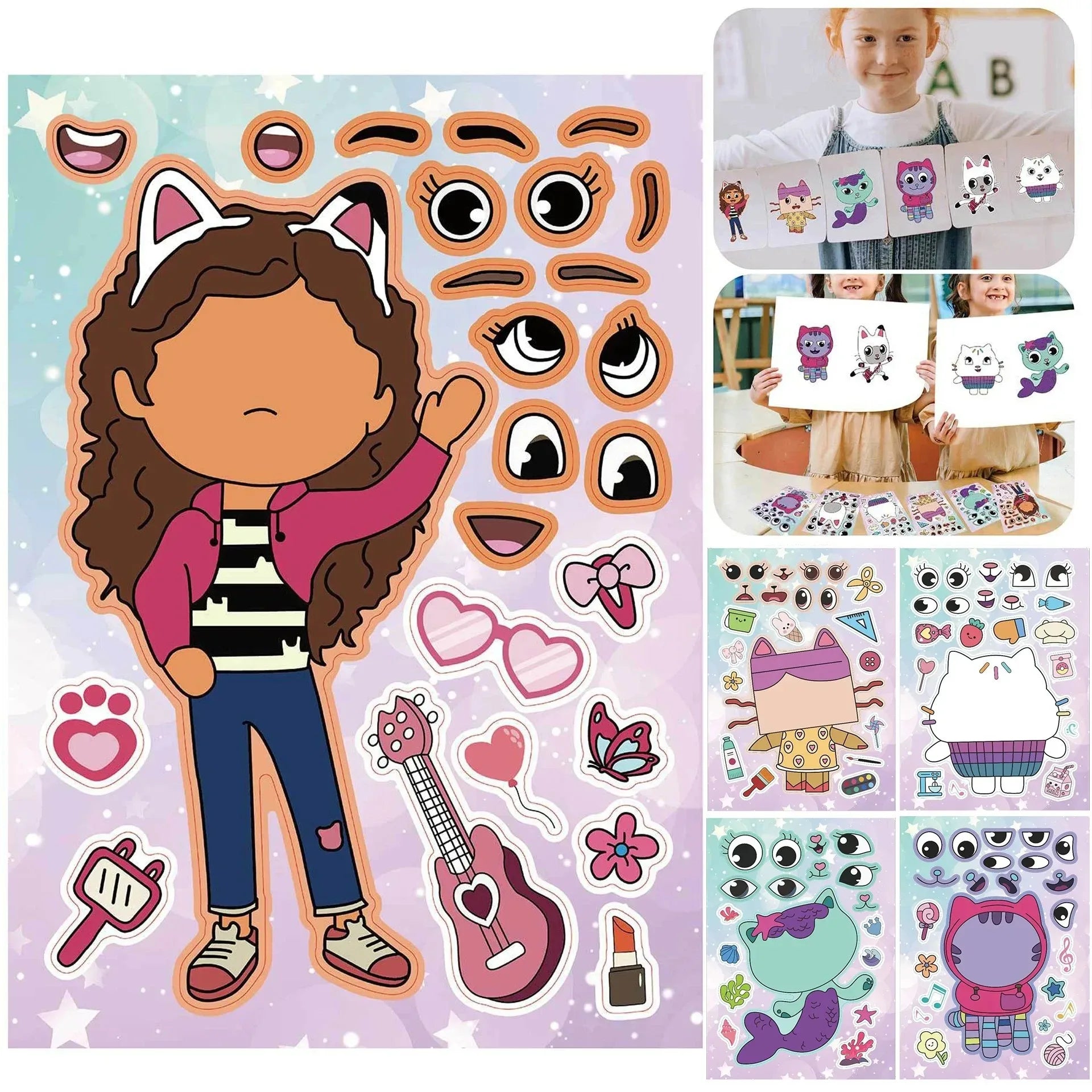 -Gabby Cat Dolls Cartoon Stickers Birthday Party Decoration DIY Sticker Luggage Guitar Waterproof Graffiti Baby Shower Kids Toys